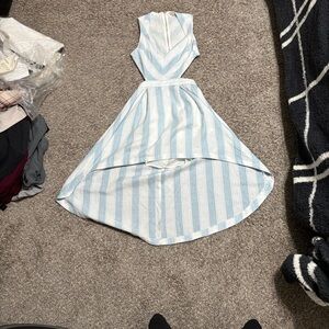 Elegant Blue and White Striped Dress